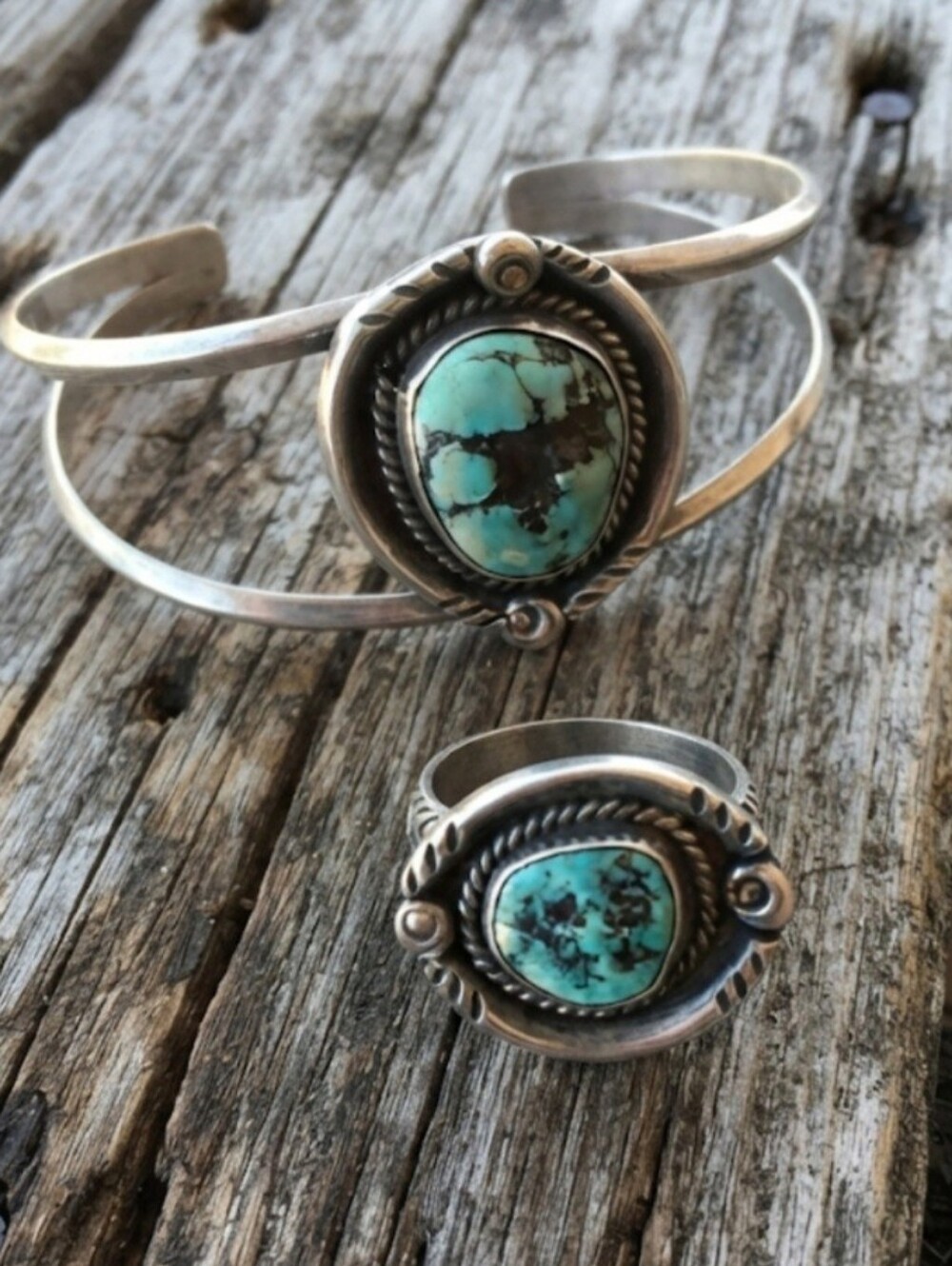 Sterling Silver Vintage Turquoise Cuff & Ring SET - Picture 7 of 16